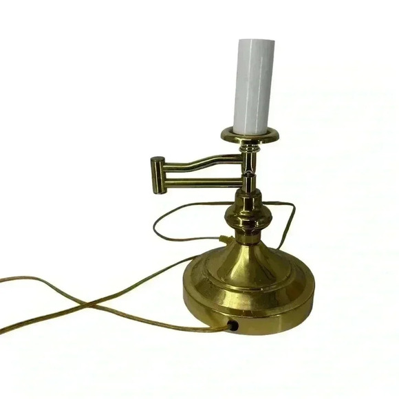 VINTAGE UNDERWRITERS LABORATORIES BRASS SWING ARM PORTABLE DESK LAMP FAUX CANDLE - Picture 5 of 14
